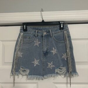 Denim Star Embellished Skirt